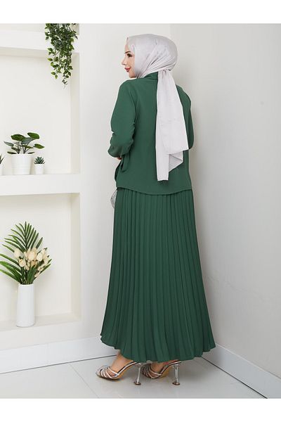 Monchoix Women's Side Tie Plus Size Pleated Skirt Double Suit