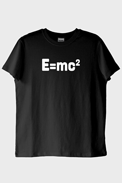 NUUGG تي شيرت أسود بتصميم علمي مطبوع E=mc²