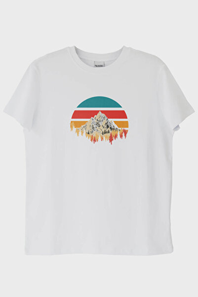 NUUGG Retro Mountain View Printed Minimalist White T-Shirt (S / White)