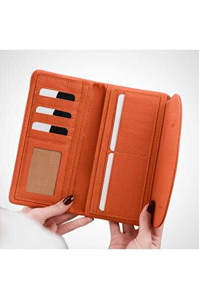 Store Kadın Cüzdan – Kişiselleştirilebilir, Telefon Bölmeli, Mıknatıs Kapaklı, Hakiki Deri