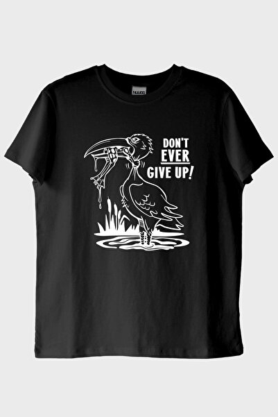 NUUGG دون& # 039;t تي شيرت أسود مطبوع عليه Never Give Up