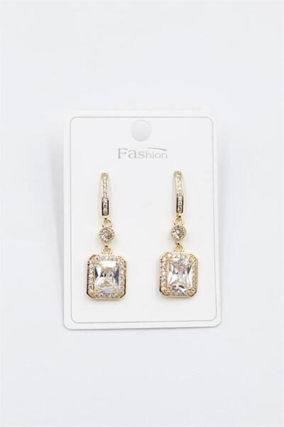 Royaleks Stoned Baguette Earrings - Gold