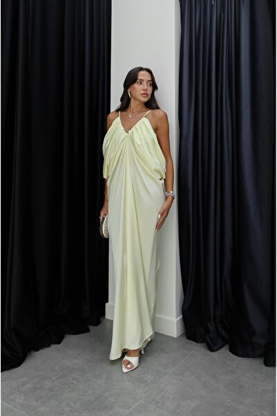 Havoş Light Yellow Satin Surface Volume Dress