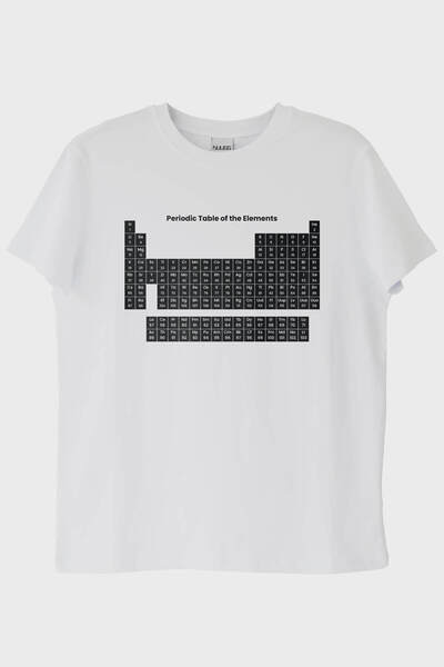 NUUGG تي شيرت أبيض مطبوع عليه الجدول الدوري للعناصر