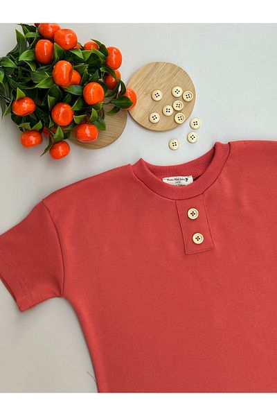 Mama Miel Baby Tricou oversize cu nasturi ornamentale din plăci - 100% bumbac