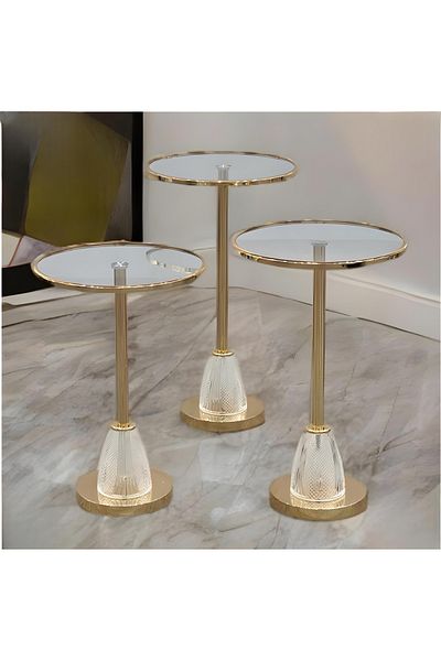 Gharaib Al Tuhaf Luxury Crystal Base Glass Side Table Set - 3 Pieces
