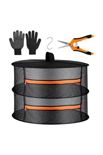 OEM Foldable Shelf for Drying Herbs, Flowers, Seeds, Black Mesh, with Hook, 2 Shelves, Orange Zippers