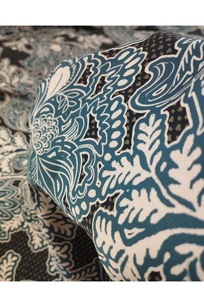 Kumaş Parça Anthracite Petrol Blue Cream Patterned Satin (Width 150 cm X Length 300 cm)