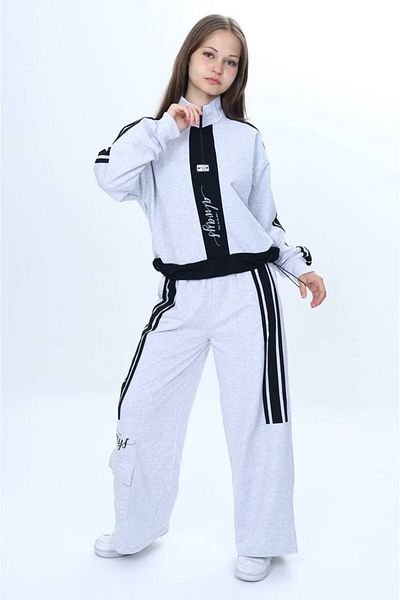 Jannock Set de trening pentru fetiță, cu jumătate de fermoar, 100% bumbac, model confortabil