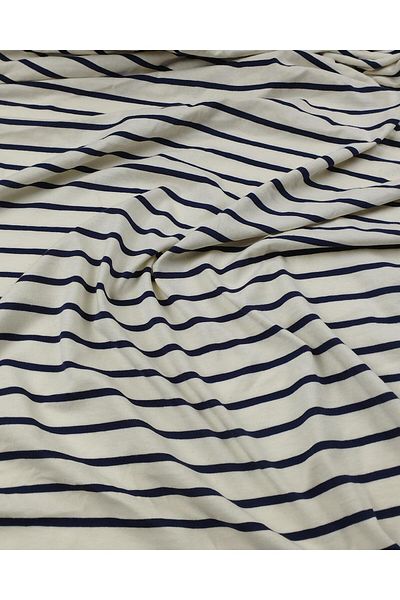 Kumaş Parça Cream Navy Blue Transverse Striped Single Jersey Combed Cotton (Width 160 cm X Length 265 cm)
