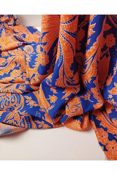 Kumaş Parça Cotton Viscose in Orange Blue Colors (Width 150 cm X Length 270 cm)