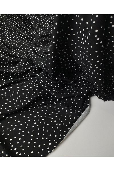 Kumaş Parça Black with White Polka Dot Single Jersey Combed Cotton (Width 150 cm X Length 245 cm)