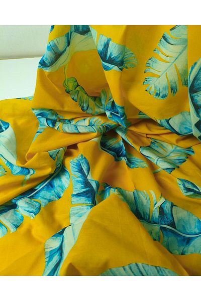 Kumaş Parça Yellow Blue Patterned Cotton Voile (Width 140 cm X Length 210 cm)