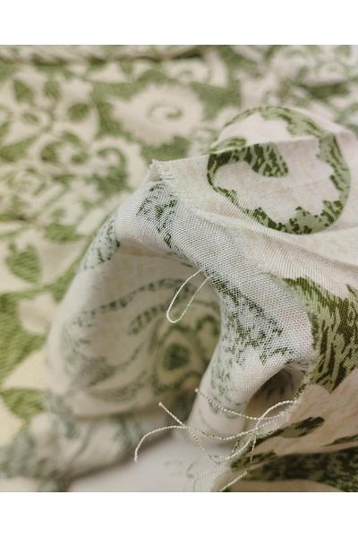 Kumaş Parça Cotton Viscose in Green Beige Orange Colors (Width 150 cm X Length 230 cm)