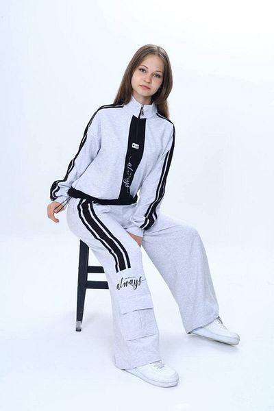 Asortik Kids طقم رياضي بناتي مزين بسحاب نصف خيط 2 خيط، قطن 100%، قالب مريح