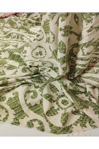 Kumaş Parça Cotton Viscose in Green Beige Orange Colors (Width 150 cm X Length 230 cm)