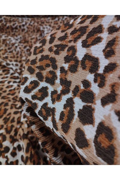 Kumaş Parça Coffee Orange Leopard Pattern Jersey with Tassels (Width 160 cm X Length 240 cm)