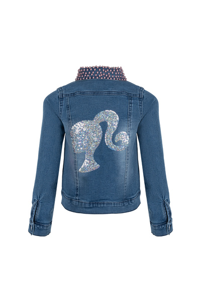 Barbie Taş ve Pul Detaylı Kız Çocuk Kot Ceket V2