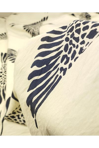 Kumaş Parça Λινό Aerobin με μοτίβο Navy Blue Stork Over Cream (Πλάτος 135 cm x Μήκος 310 cm)