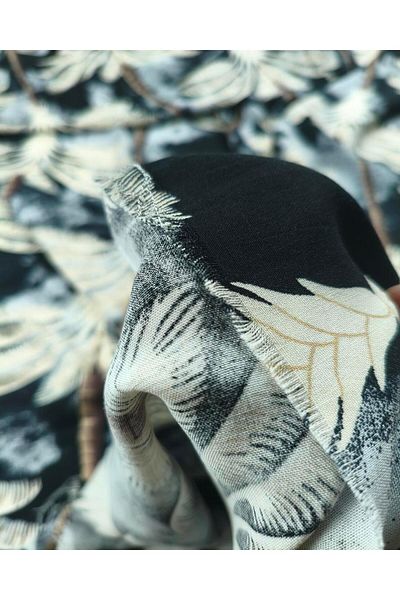 Kumaş Parça Cotton Viscose in Black Blue Cream Colors (Width 150 cm X Length 280 cm)