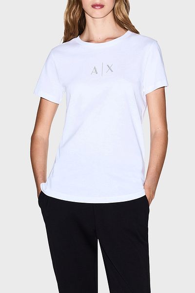 Armani Exchange Cotton Regular Fit Crew Neck t Shirt with Stone Logo Detail t Shirt Xw001459