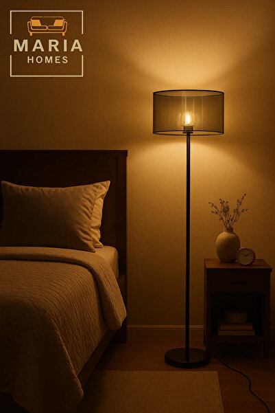 MARIA HOMES Black Floor Lamp with Smoked Glass Shade