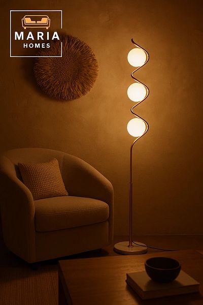 MARIA HOMES Modern Gold Spiral Floor Lamp with Globe Bulbs