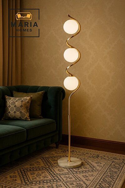 MARIA HOMES Modern Gold Spiral Floor Lamp with Globe Bulbs