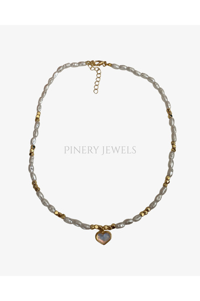 Pinery Jewels Minimal Kalp Sıralı İncili Kadın Kolye