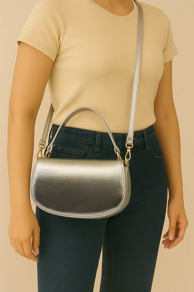 Silblack Faux Leather Women's Shoulder and Hand Bag – Oval Design, Double Strap, Modern and Stylish Model