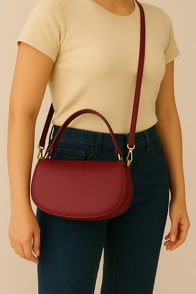 Silblack Faux Leather Women's Shoulder and Hand Bag – Oval Design, Double Strap, Modern and Stylish Model
