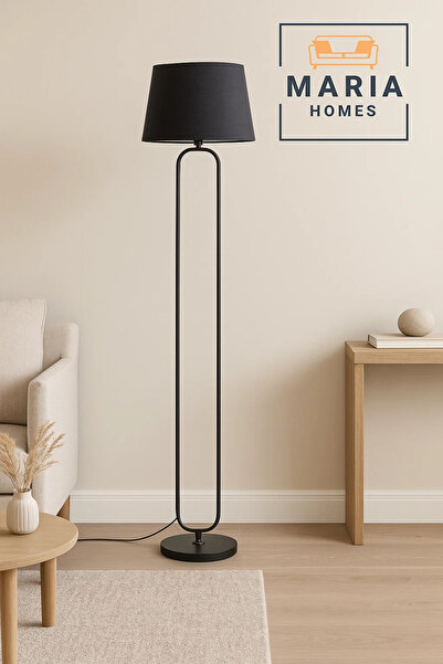 MARIA HOMES مصباح أرضي عصري باللون الأسود بإطار بيضاوي وغطاء من القماش