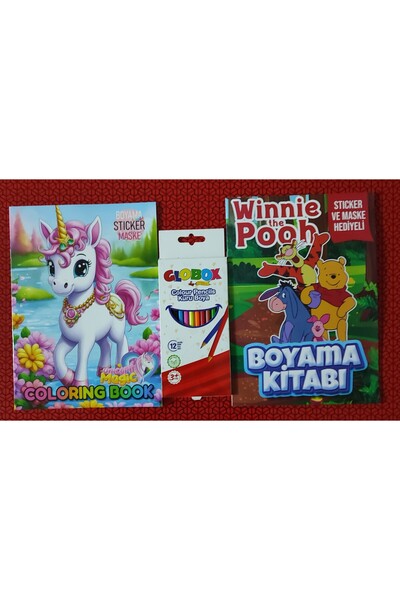 ada çanta kırtasiye 2 adet stickerli boyama kitabı ve 12 li kuru boya kalemi ...