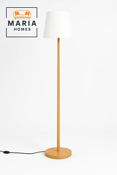 MARIA HOMES Minimalist Wooden Floor Lamp with White Fabric Shade