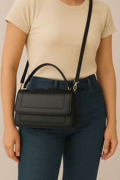 Silblack Faux Leather Shoulder and Hand Bag – Stylish Design, Double Strap Model Suitable for Daily Use