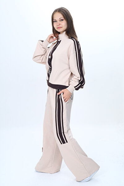 Joui Co Girl's 100% Cotton Half Zipper 2 Thread Sports Top & Bottom Set – Garnished Model