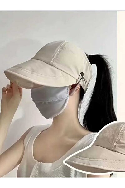 TARZ ŞAPKA Zhao Lusi Style Cowboy Women's Hat with High Ponytail and Bun Design Cream & Black Summer Hat