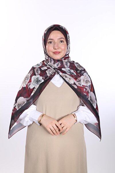 de LUNA شال موسمي أنيق منقوش بالورد – عنابي-بيج