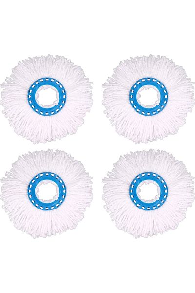 Mmgoqqt Set 4 capete rezerva mop rotund, Mmgoqqt, Microfibra, Alb/Albastru