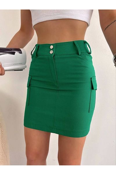 ufukmoda Bellows Pocket Skirt Green S24904
