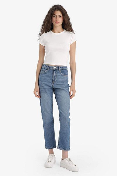DeFacto Mary Vintage Straight Fit Ψηλόμεσο Παντελόνι Jean Washed E9817AX25AU