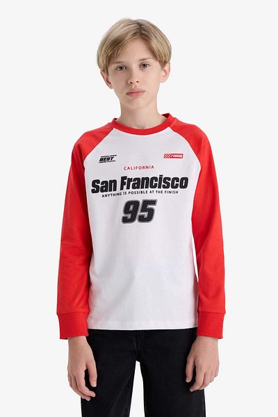 DeFacto Tricou cu mânecă lungă imprimat cu gât crew pentru băiat F1961A825AU