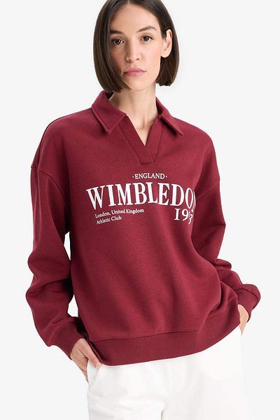 DeFacto Relax Fit Polo Neck Printed Thick Sweatshirt Fabric Sweatshirt F1063Ax25Au