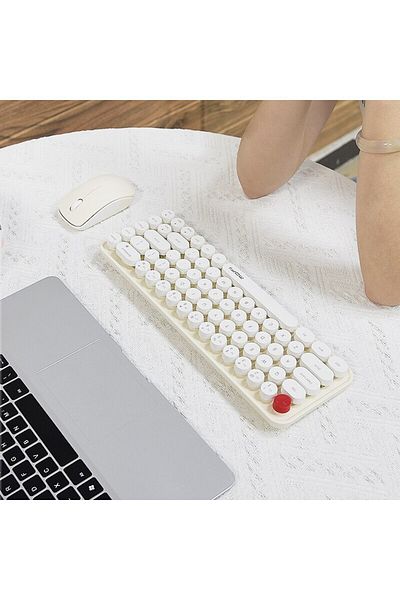 Choice White color MOFII Wireless Keyboard and Mouse, Cute Colorful 68 Round Keycap Compact Keyboard for Co