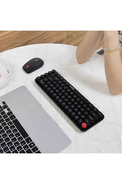 Choice Black MOFII Wireless Keyboard and Mouse, Cute Colorful 68 Round Keycap Compact Keyboard for Computer