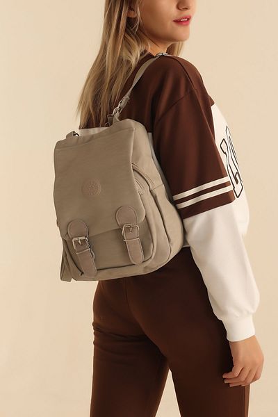MILANOFOX Double Compartment Covered Crinkle Fabric Women's Backpack and Shoulder Bag Stone