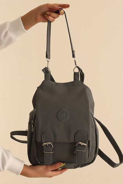 MILANOFOX Double Compartment Covered Crinkle Fabric Women's Backpack and Shoulder Bag Gray