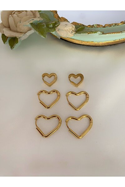 Asia by Leuvoié Triple Steel Heart Earrings Set