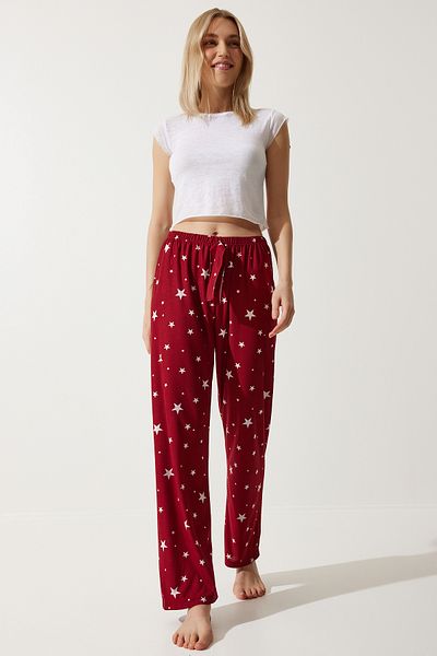 Lovelyİstanbul Pantaloni de pijama tricotati cu model moale LXR0001 LIVE RED