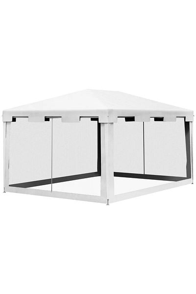 Mercaton Pavilion/foisor pentru gradina/terasa, cadru metalic, cu plasa de tantari, alb si negru, 3.95&#215;2